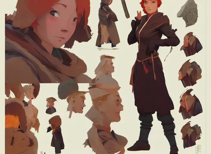 Prompt: character sheet for a ginger woman, for genshin impact by greg rutkowski, james gilleard, atey ghailan, makoto shinkai, goro fujita, studio ghibli, rim light, exquisite lighting, clear focus, very coherent, plain background, soft painting by huang guangjian and gil elvgren and sachin teng