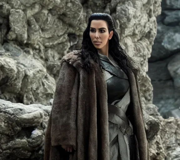 Prompt: a movie still of kim kardashian in the movie the hobbit