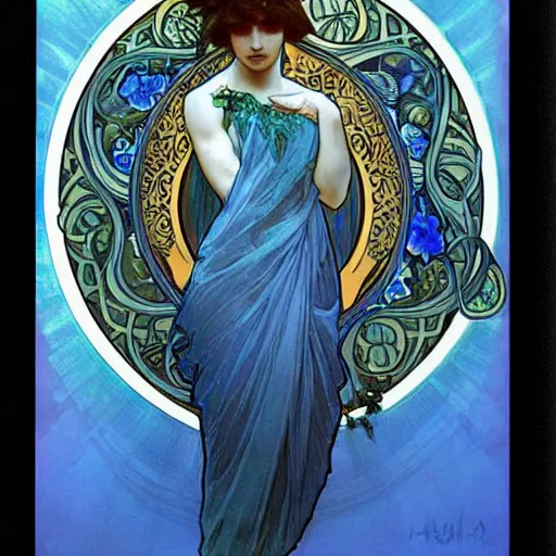 Image similar to god of nature, blue panthera, artistic, high detailed, fantasy, by alphonse mucha