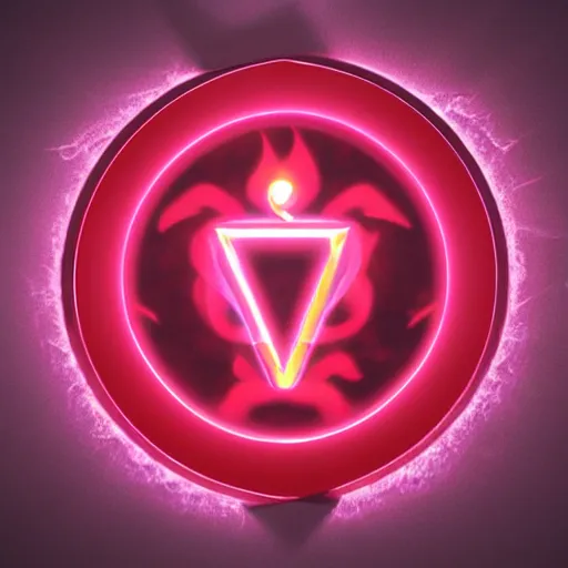 Image similar to a red and pink logo with a fire symbol on it, a computer rendering by baioken eishun, polycount, superflat, 3 d, ue 5, 3 2 k uhd