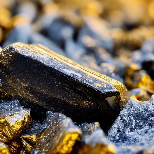 Prompt: frozen gold obsidian, tilt shift