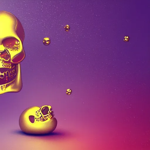 Prompt: golden skull floating in space, 3d render, DROELOE, digital illustration, computer render, 8K