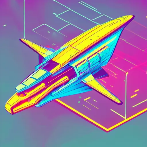 Prompt: spaceship, synthwave style, isometric illustration, technical drawing, vector art