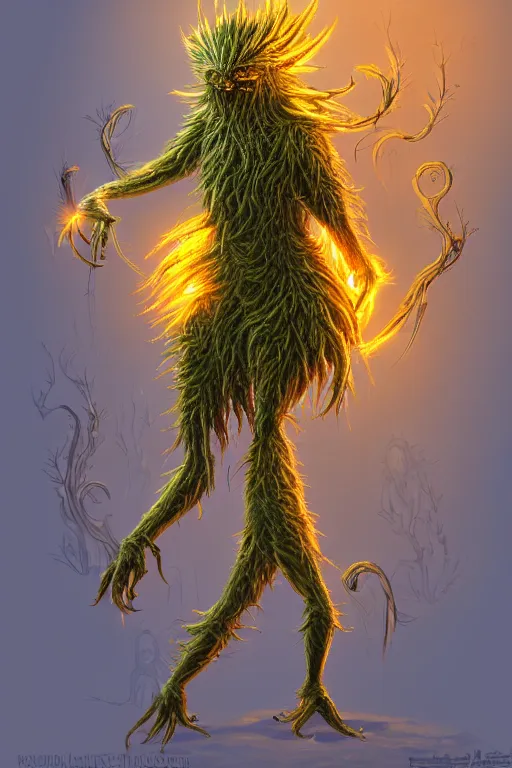 Image similar to a humanoid figure thistle monster, glowing amber eyes, highly detailed, digital art, sharp focus, trending on art station, plant, anime art style