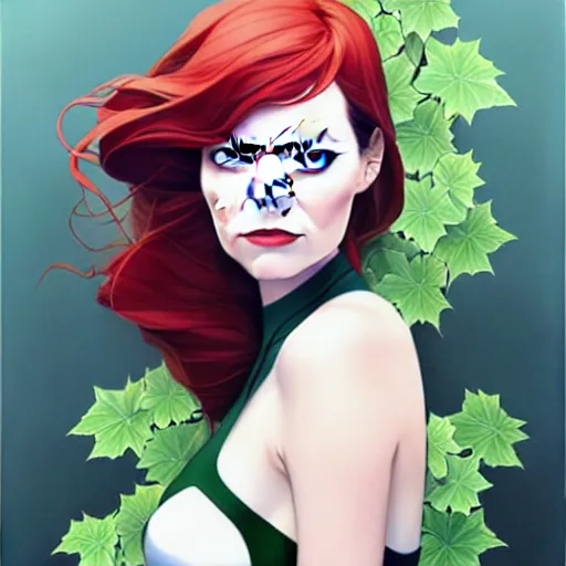 Prompt: joshua middleton, phil noto, artgerm, emma stone poison ivy, vines, symmetrical eyes, city rooftop