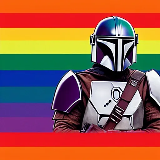 Prompt: the mandalorian's cape is a rainbow pride flag by ilya kuvshinov katsuhiro otomo