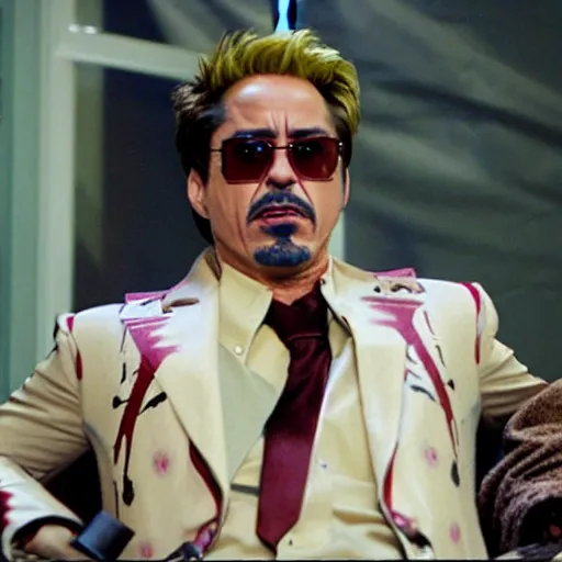 Image similar to robert downey jr as a rotten inanimate corpse with rotten flesh on his face, robert downey jr stars in weekend at bernie's 3, bernie goes to vegas