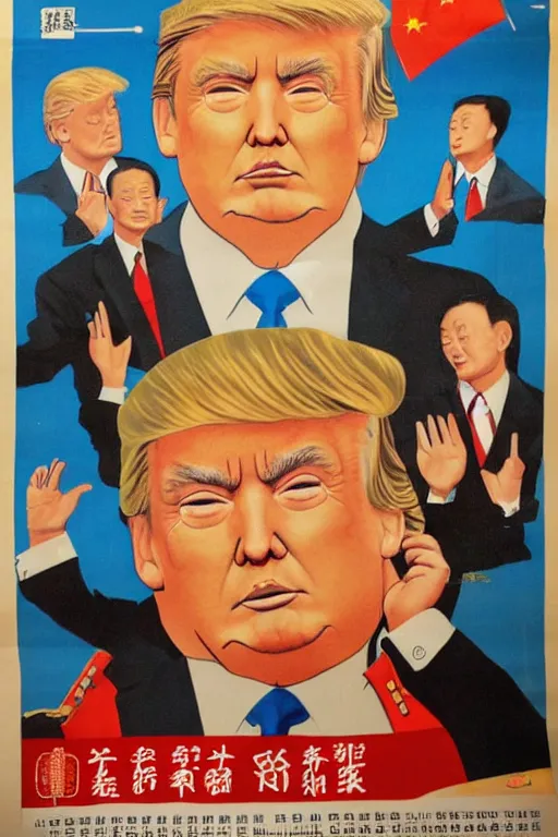 Prompt: chinese propaganda poster of Donald Trump