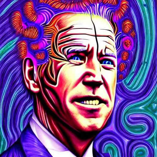 Image similar to an extremely psychedelic portrait of joe biden as medusa, surreal, lsd, face, detailed, intricate, elegant, lithe, highly detailed, digital painting, artstation, concept art, smooth, sharp focus, illustration