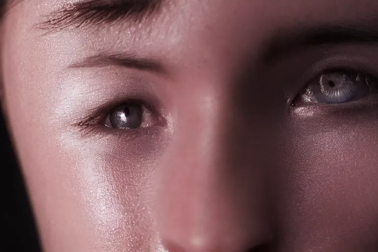 Image similar to an amazing photo, extreme close-up of the face of a young woman exercising, award winning photo, very detailed, cinematic, beautiful lighting effects