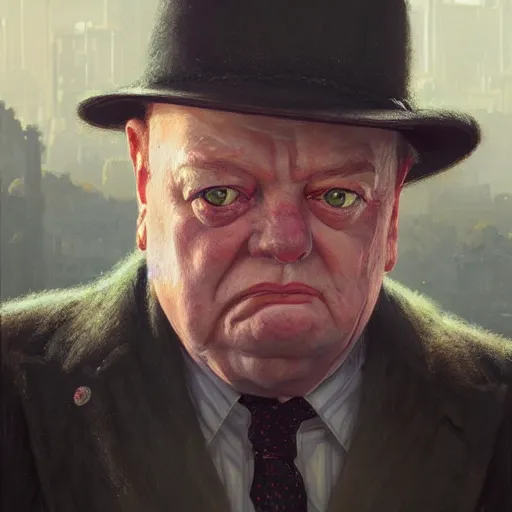 Image similar to highly detailed portrait, winston churchill, in gta v, stephen bliss, unreal engine, fantasy art by greg rutkowski, loish, rhads, ferdinand knab, makoto shinkai and lois van baarle, ilya kuvshinov, rossdraws, tom bagshaw, global illumination, radiant light, detailed and intricate environment