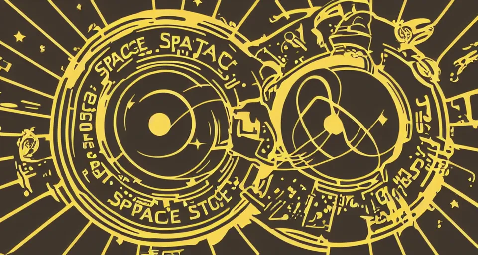 Prompt: vintage space station logo, vector, black background, illustrator, designed by tom geismar, graphic design, adobe, golden art by - ratio