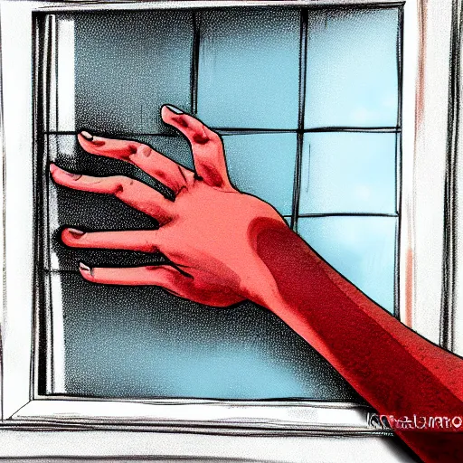 Image similar to a persons hand slamming on a window illustration trending on art station high quality creepy