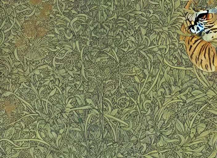 Image similar to a tiger in the centella asiatica in android jones, ernst haeckel and william morris style