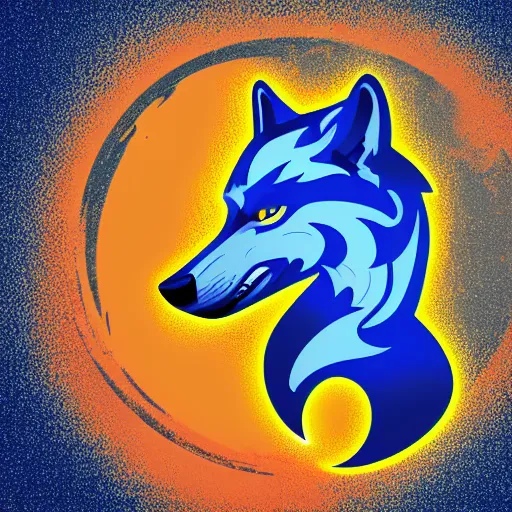 Image similar to a nice beautiful e-sports logo of a howling wolf with full moon, svg vector, blue and yellow, flat colors