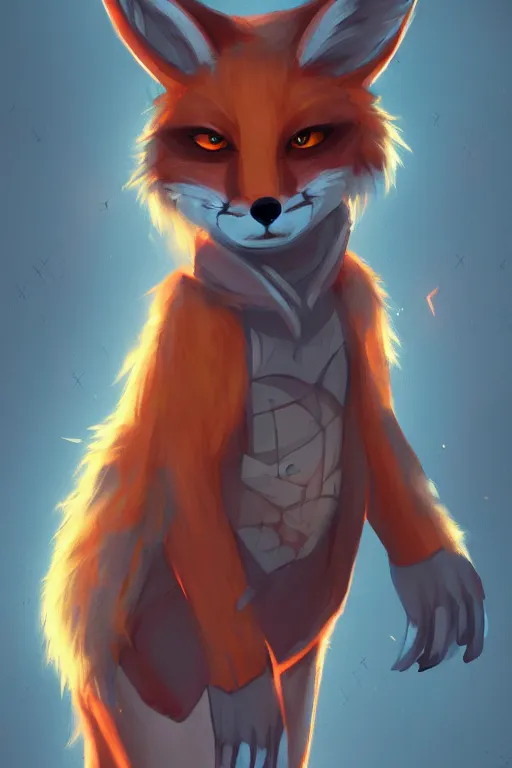 Image similar to a fox fursona, trending on artstation, by kawacy, furry art, digital art, cyberpunk, high quality, backlighting