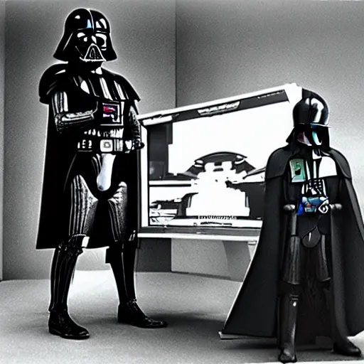 Image similar to rare photo of darth vader playing arcade game