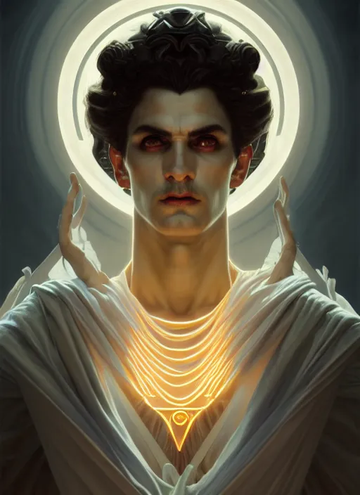 Image similar to symmetry!! portrait of hades, greek mythology, ancient greece, elegant, highly detailed, cinematic lighting, digital art, digital painting, artstation, sharp focus, illustration, art by artgerm and greg rutkowski and alphonse mucha, 8 k