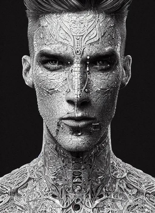 Image similar to a highly detailed long shot photo of intricate masculin male face portrait, futurism, rococo cyber neon lighting, detailed futuristic fibonacci jewelry, profile posing, hyper photorealistic, crispy quality, digital photography, trending in pinterest, cinematic, 4 k ultra hd, art by pascal blanche, art by greg rutkowski, art by artgerm,