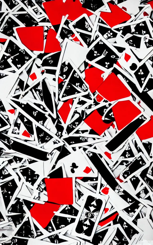 Image similar to a modern art piece in the style of a playing card, black, white, red, high quality, 4k