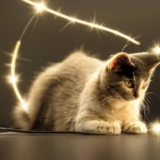 Image similar to photo of a cat with fibre optic cable for fur