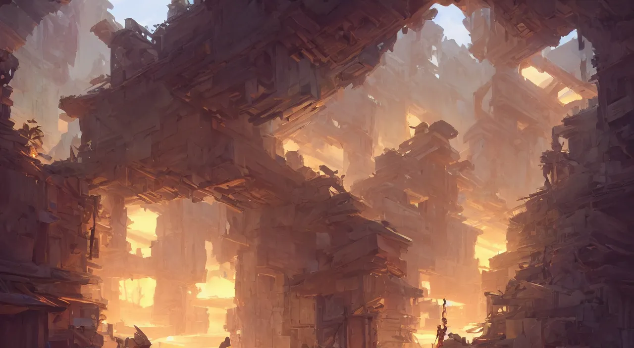 Image similar to open door wood wall fortress greeble block amazon jungle heartstone global illumination ray tracing hdr official fanart behance hd artstation by jesper ejsing, by rhads, makoto shinkai and lois van baarle, ilya kuvshinov, rossdraws