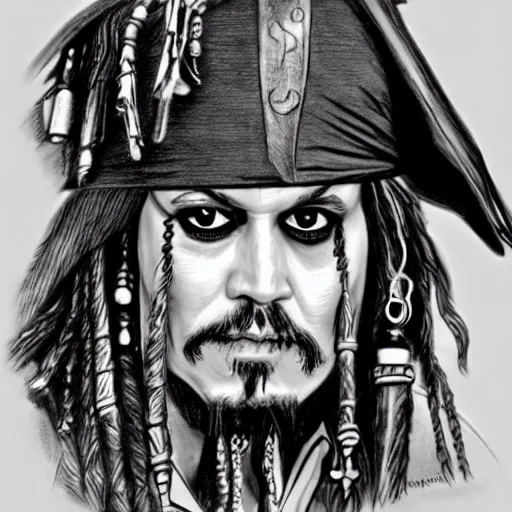 Image similar to jack sparrow a testifying in court. pencil court sketch. intricate. highly professionally detailed.