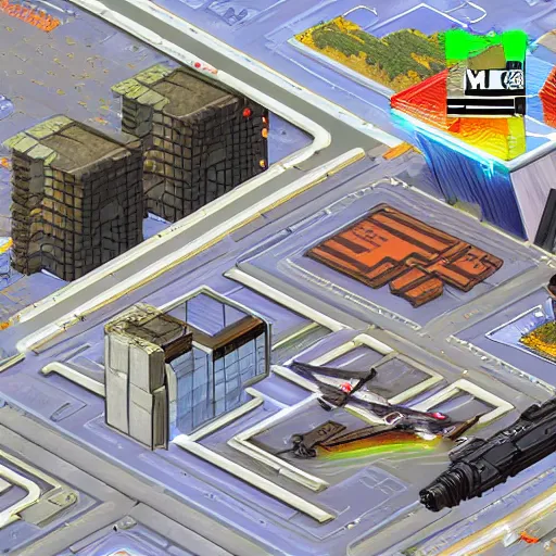 Prompt: Isometric Mechwarrior walking through Manhattan