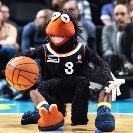 Image similar to kawhi lenard as a muppet playing in the nba