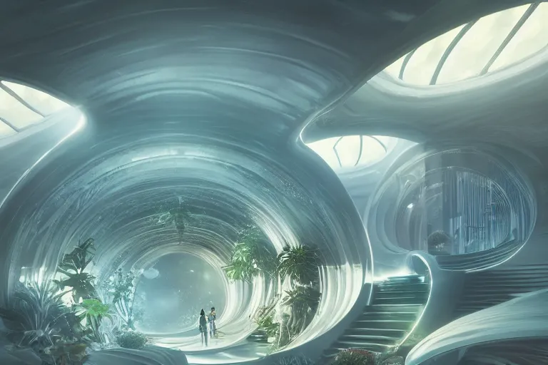 Prompt: extremely detailed awe stunning beautiful futuristic smooth curvilinear apartment interior, translucent orbs, hyper real, house plants, 8k, colorful, 3D cinematic volumetric light, atmospheric light, studio ghibli inspired, high contrast, epic composition, sci-fi, dreamlike, surreal, angelic,