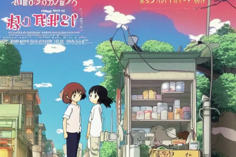 Prompt: studio ghibli anime film about a girl and her best friend panda working at a deli, miyazaki movie