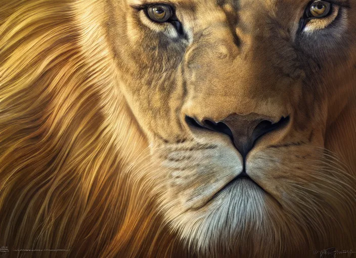Image similar to a full body shot, detailed photograph of a dreaming lion head in a distance landscape photorealism ultradetailed digital art, irina french, heraldo ortega, mandy jurgens, golden ratio, art canvas, award winning, masterpiece trending on artstation 8 k 1 5 0 mpx