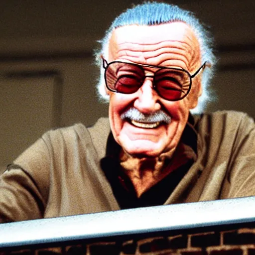 prompthunt: stan lee sitting inside a starbucks and taking a picture of his  drink cup with his iphone 1 2, black and white photo, real, photorealistic