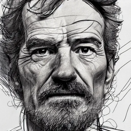 Prompt: a realistic yet scraggly portrait sketch of the side profile of a stern and sophisticated bryan cranston, trending on artstation, intricate details, in the style of frank auerbach, in the style of sergio aragones, in the style of martin ansin, in the style of david aja, in the style of mattias adolfsson