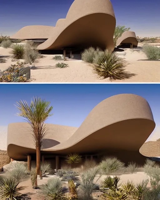 Image similar to futuristic desert oasis facade inspired by tadao ando