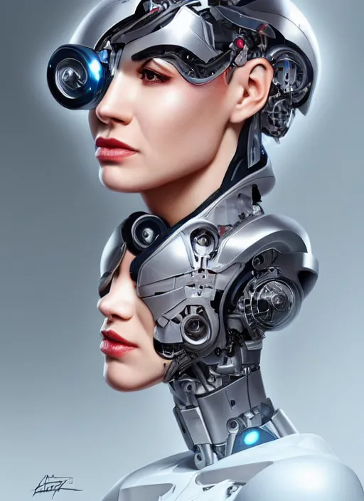 Image similar to portrait of a cyborg woman who turns her head to the ((((((right))))) left+450 (((((up))))) (((((down))))) by Artgerm,eyes closed , biomechanical, hyper detailled, trending on artstation