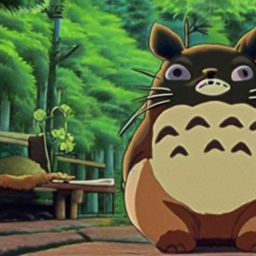 Image similar to a screenshot of Danny Devito as a character in My Neighbor Totoro (1988)