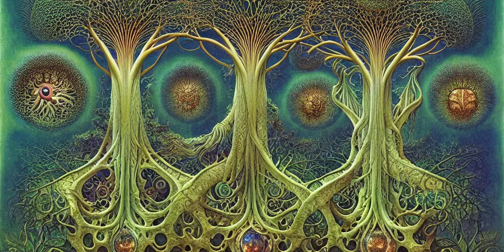 Image similar to tree of life by roger dean and andrew ferez, art forms of nature by ernst haeckel, divine chaos engine, symbolist, visionary, art nouveau, botanical fractal structures, organic, detailed, realistic, surreality