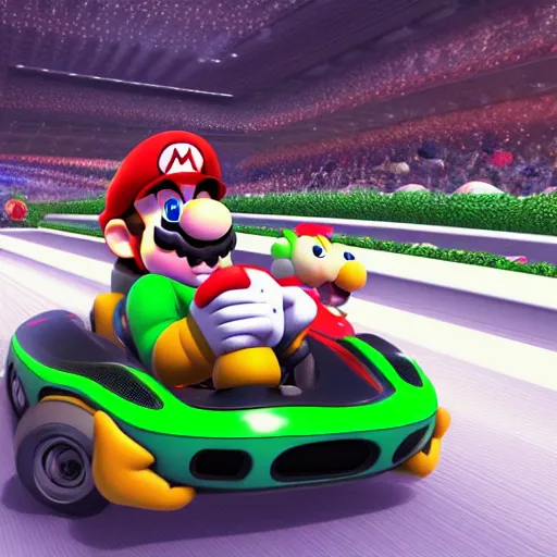 Image similar to President's in Mario kart, 3d render, concept art