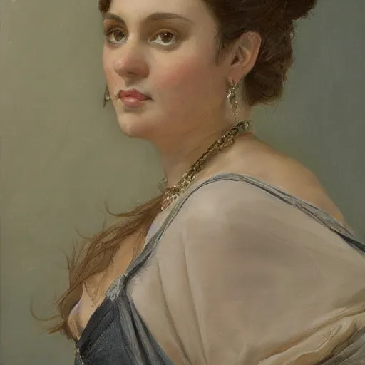 Prompt: A portrait of a stern and large beautiful woman, oil painting, majestic, detailed, high resolution