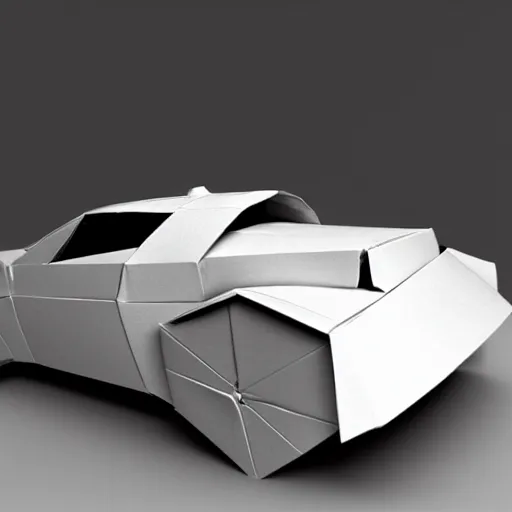 Prompt: origami car in white paper, 3 d render, ultra - detailed, on white background, studio shot