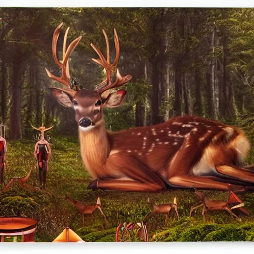 Image similar to a deer in a forest full of robots, by lauri blank, artgerm, evelyn de morgan, 8K, 50mm lens