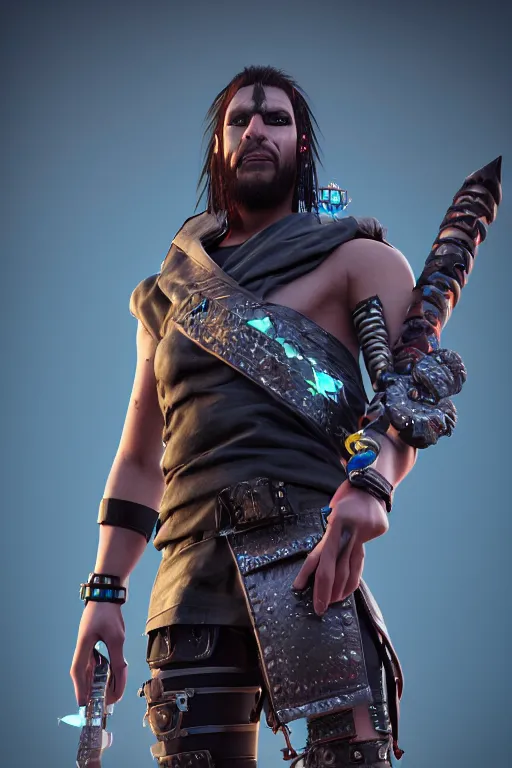 Prompt: Picture of a Cyberpunk Barbarian, Male, HD, unreal engine, blender, octane, cgsociety, 16K