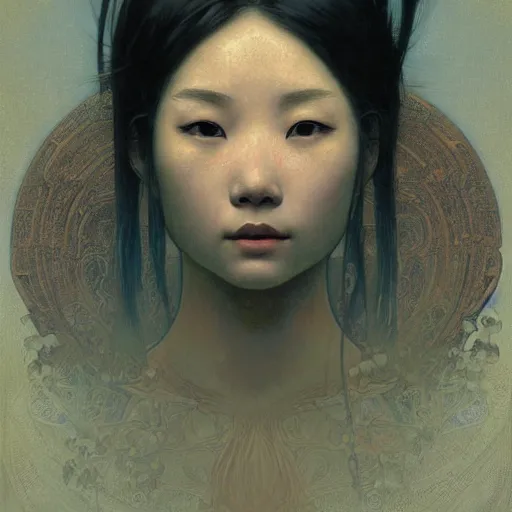 Image similar to A portrait of 蔡徐坤 by Ross Tran!! and alphonse mucha and greg rutkowski! and Zdzisław Beksiński!!,In style of digital art.Symmetrical face.dark Fantasy,smooth,hyper detailed,sharp focus,Soft light.4k