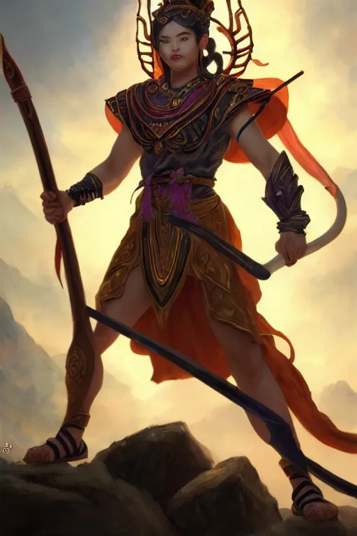 Image similar to a masterpiece portrait of nezha, legendary god holding spear, boy, flame everywhere, epic pose, fantasy character portrait, closeup shot, hyper detailed, digital painting, 8 k realistic, trending on artstation, sharp focus, dof, by fenghua zhong, artgerm, ne zha from smite, jeff easley, raymond swanland