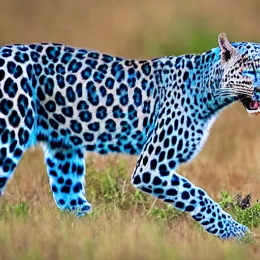 a blue leopard hunting.
