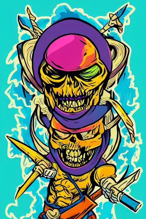 Image similar to rockstar skeletor, art by brian miller, sticker, colorful, illustration, highly detailed, simple, smooth and clean vector curves, no jagged lines, vector art, smooth