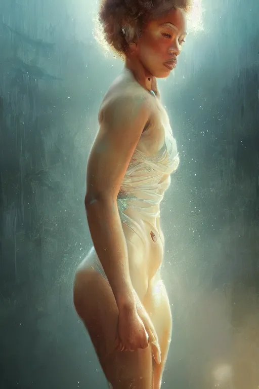 Image similar to full body beautiful mulatto caught by a predatory plant venus flycatcher, gorgeous, close-up portrait, intricate, elegant, volumetric lighting, scenery, digital painting, highly detailed, artstation, sharp focus, illustration, concept art, ruan jia, steve mccurry