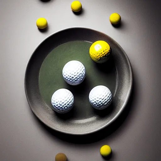 Image similar to a michelin star plate with golf balls, award winning food photography, ambient light