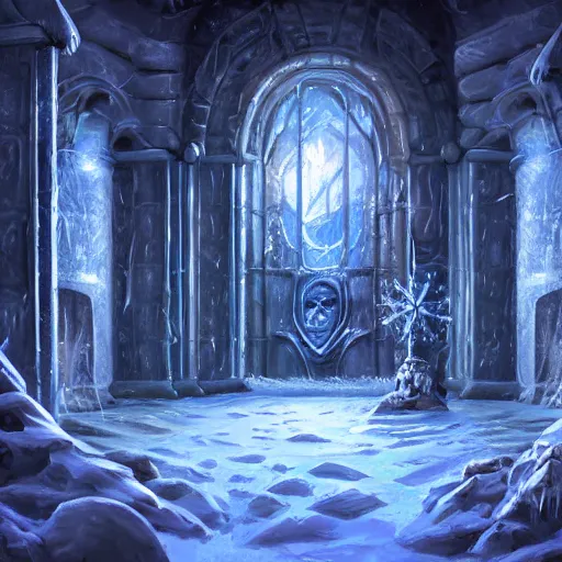 Prompt: a frozen throne room, art station